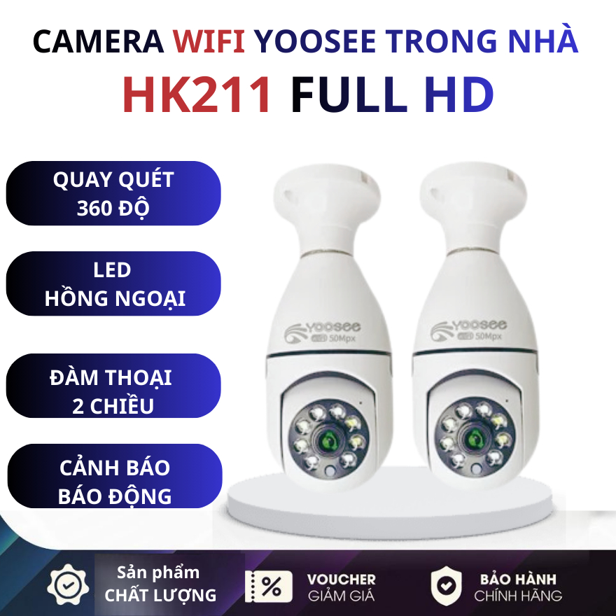 [HK211]Camera Wifi Trong nhà Yoosee HK211 1080FHD RÕ NÉT, Xoay 360 độ, Đàm thoại 2 chiều, Cảnh báo, báo động xâm nhập