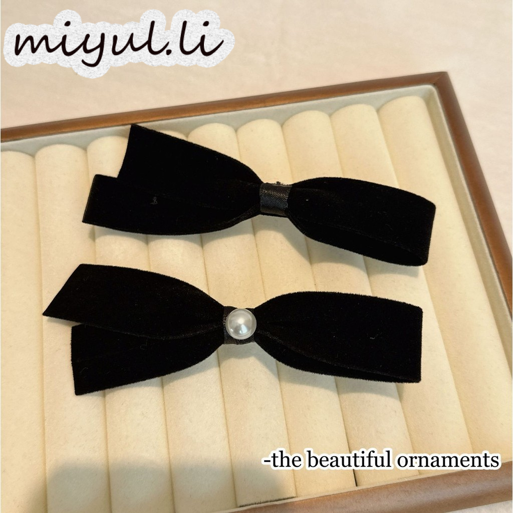 miyuli Retro Light Deluxe กำมะหยี่สีดำสีดำมุก Neve คลิปผมแฟชั่นเกาหลีรุ่นเป็ด Mines ด้านข้าง-คลิป PONY อุปกรณ์เสริมผม ราคา 12 บาท*ส่งฟรี
