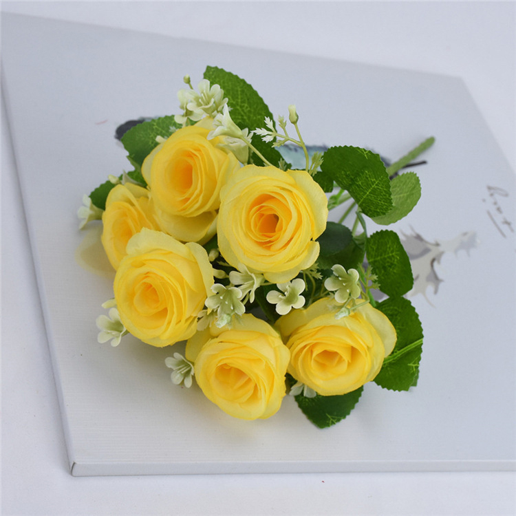 KOREAN Setangkai Artificial Bunga Mawar 6 Cabang Dekorasi Vas Bunga Rumah Beautiful Roses - AF76