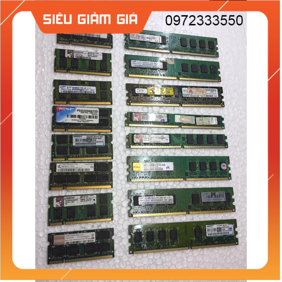RAM DDRam 2 BUS 667/800 1G 2G cho PC và Laptop bảo hành 3 năm Giá 44,550 Đồng*Miễn phí vận chuyển