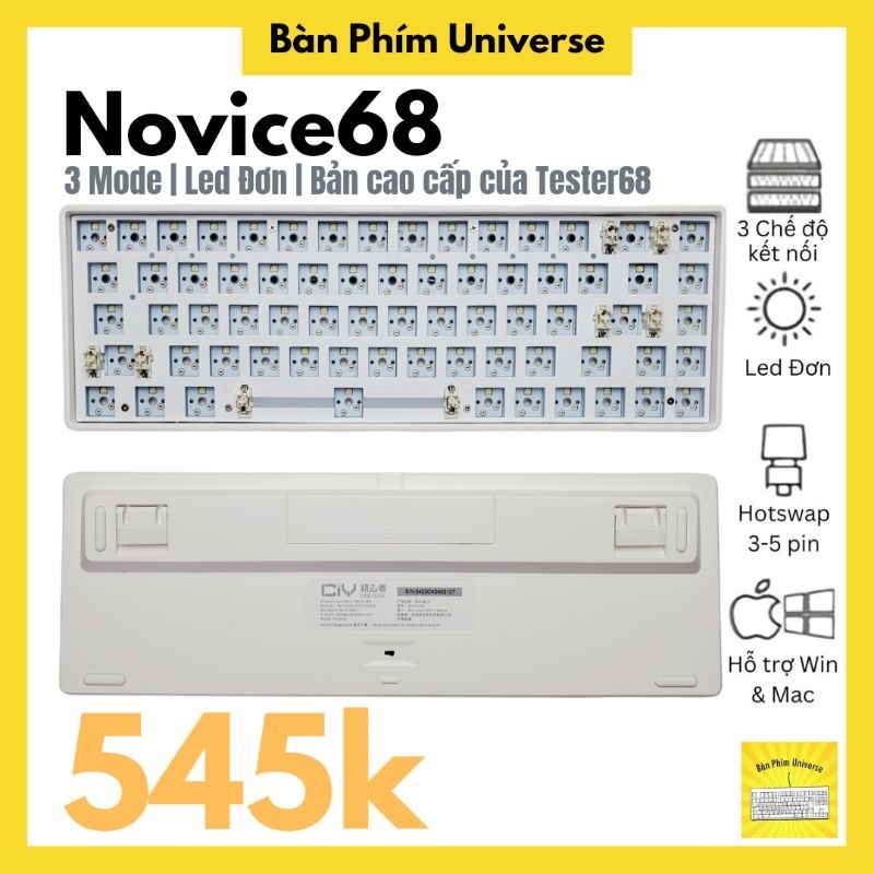 Kit NOVICE 68 CIY - bản nâng cấp kit tester68 - led đơn - 3 Mode - App - kit bàn phím cơ custom