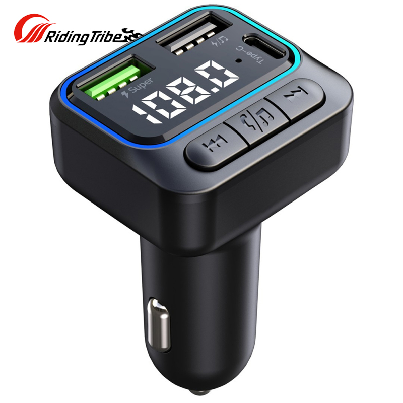 Riding Tribe Thiết bị phát FM không dây Cho Xe Mp3 Máy Nghe Nhạc Cổng USB kép Qc3.0 sạc nhanh gọi rảnh tay 12-24V Xe Phổ