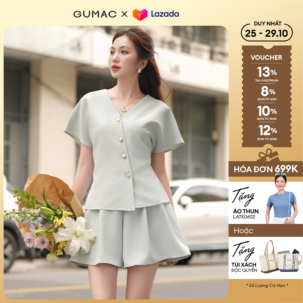 Set lẻ Áo sơ mi nữ kiểu tay cánh dơi thời trang GUMAC AF01025 - Quần A xếp ly thời trang GUMAC SHF01026