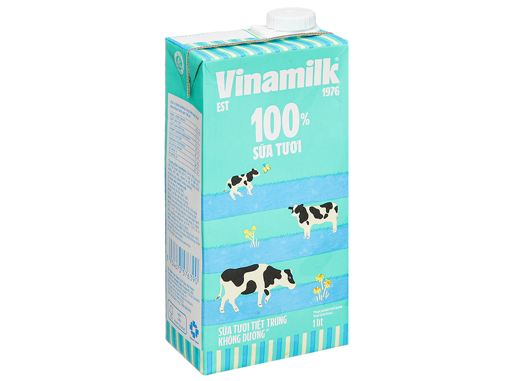 Sữa tươi tiệt trùng Vinamilk 100% không đường Mẫu mới - Hộp giấy 1L Vinamilk 1L không đường