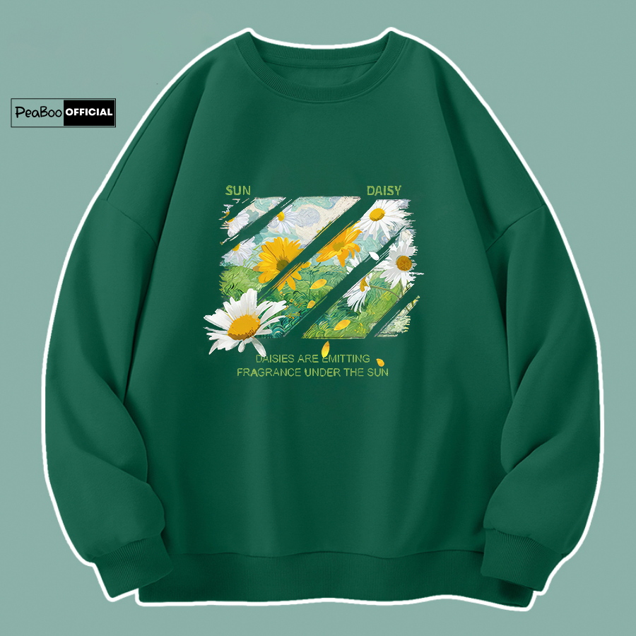  Áo Sweater Sun Daisy Nam Nữ By PEABOO Unisex Chất Nỉ Lót Bông Form Rộng 