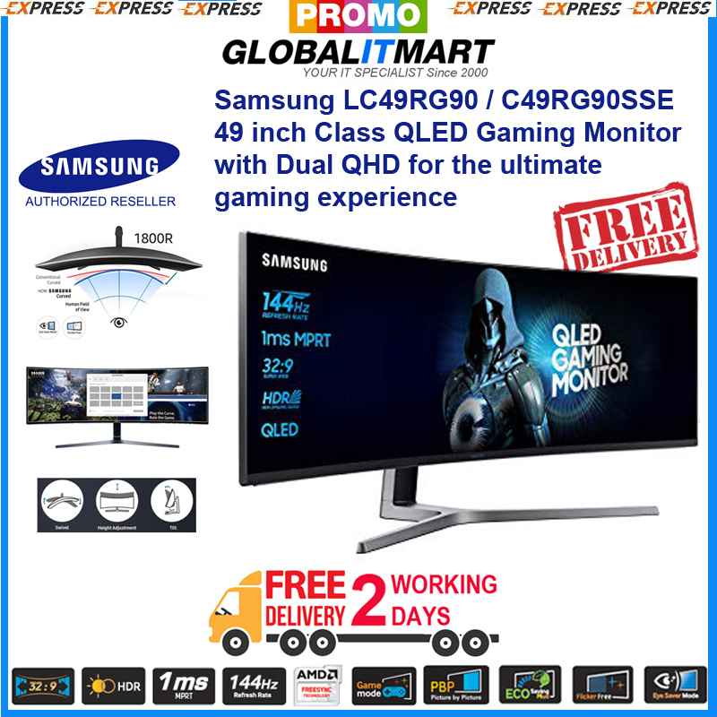 Samsung LC49RG90 / C49RG90SSE 49 inch Class QLED Gaming Monitor with Dual QHD for the ultimate gaming experience / 120Hz / HDR000 / HDMI+DPx2 / Audio Out / Height Adjustable (FREE Delivery) Samsung 49 inch monitor Singapore