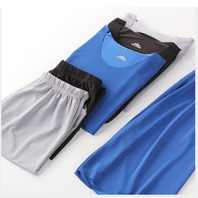 Quần Áo ngủ L-3XL Bộ đồ ngủ nam Áo sơ mi ngắn tay + Quần Short Bộ Đồ Ngủ Bộ đồ ngủ sợi vitcô đồ ngủ mặc nhà quần áo ngủ nam mùa hè