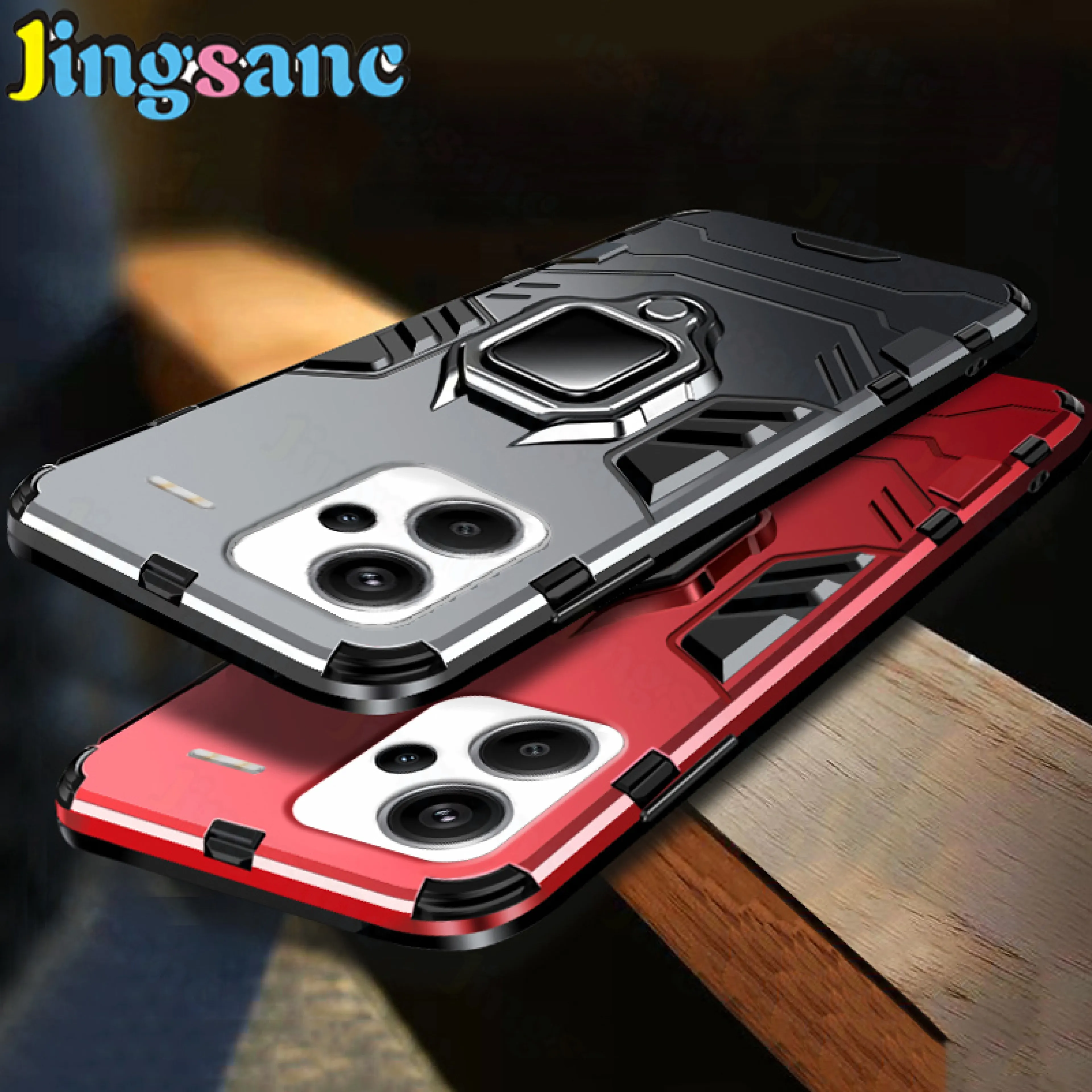 Jingsanc For Xiaomi Redmi Note 13 Pro+ 5G/Note 13 Pro 5G/Note 13 5G Case Shockproof Casing With 360 Rotating Car Holder Adsorption Hard PC+Soft Silicone Frame Protection Back Cover A8-1