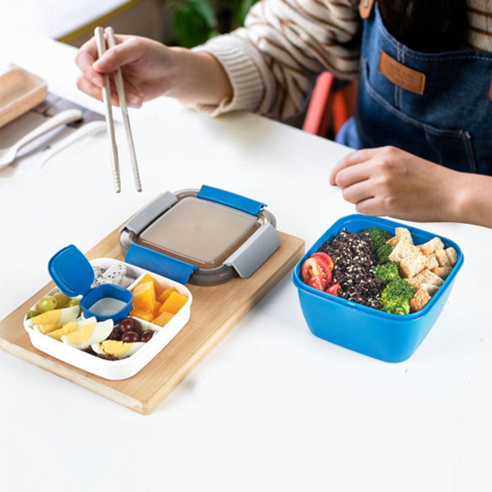 Convenient Lunch Box With Double Layered Square Four Sided Plastic Sealed Buckle Box Lunch R7F5