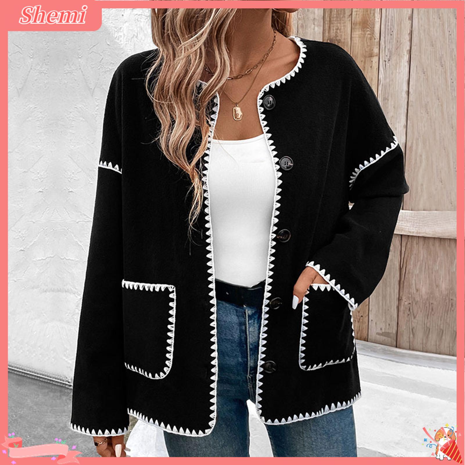 Shemi Phụ Nữ Áo Khoác Mùa Thu áo khoác ngoài mùa đông Cho Phụ Nữ Chic ZigZag Cạnh Cardigan Cho Phụ Nữ Duy Nhất Ngực Áo Khoác Cho Hẹn Hò Đi Làm Mùa Thu thời trang mùa xuân Phải Có