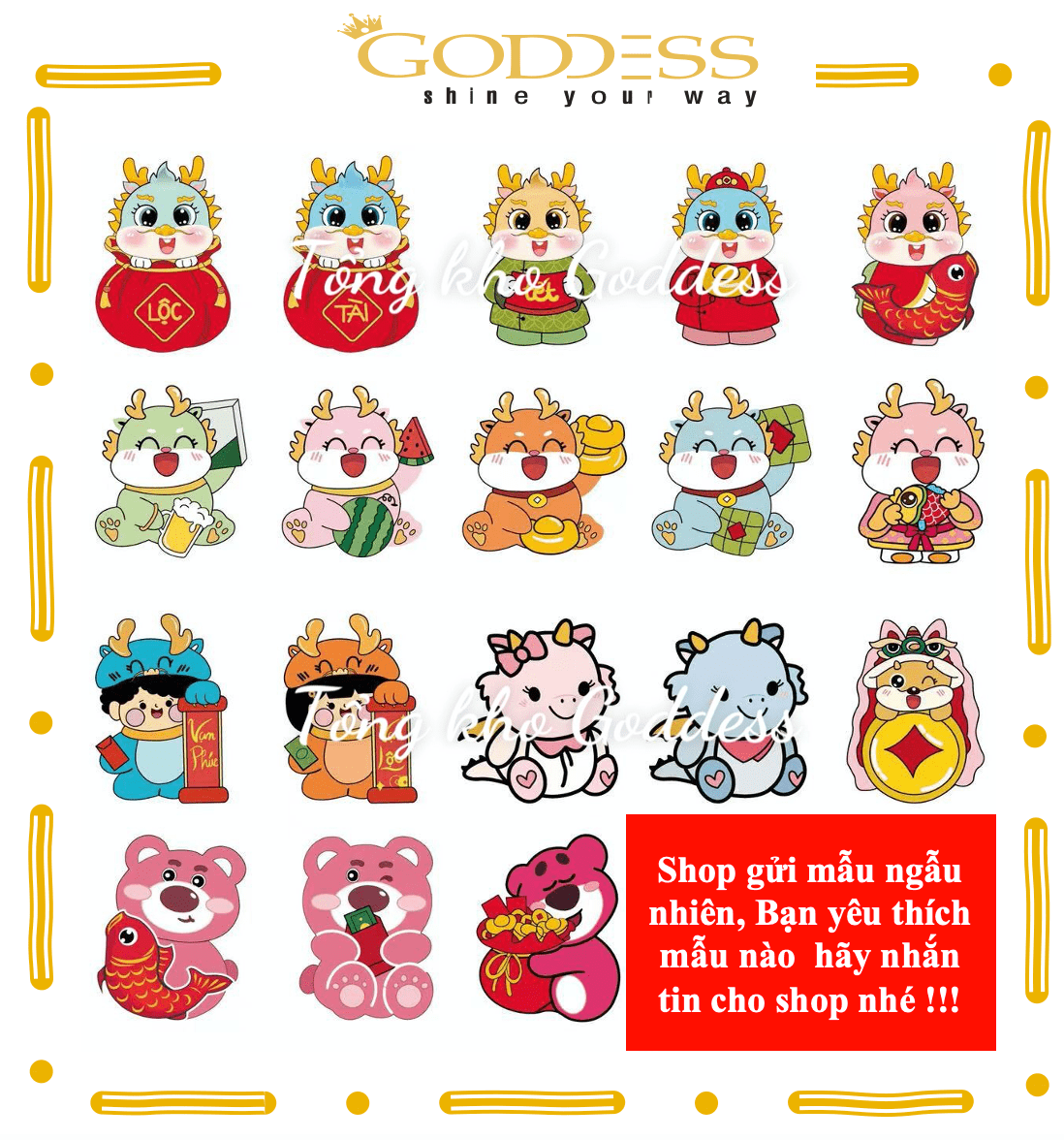 Combo 100 cái lì xì chibi - lì xì tết giáp thìn 2024 chipi rồng dễ thương phản quang lấp lánh giá sỉ