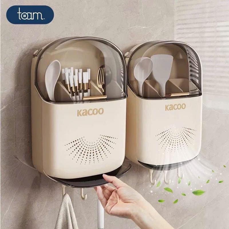 Hộp Đựng Đũa, Thìa 3 Ngăn Có Nắp Living C, Dán Tường Có Nắp Đậy Chống Côn Trùng, Kiến, Gián - Ống Đựng Đũa Thìa Nhà Bếp Lắp Ráp