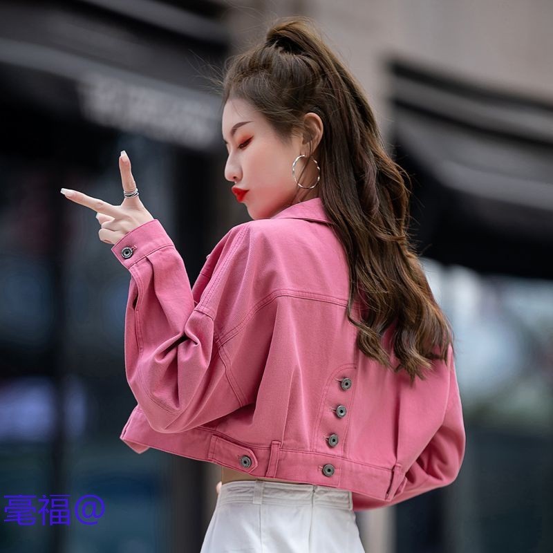 S-XL Áo khoác nữ Denim ngắn cắt xuân thu thời trang giản dị thanh lịch sexy mỏng lỏng quá khổ jean áo khoác cao bồi trang phục đường phố Harajuku màu xanh đen hoa hồng trắng đỏ