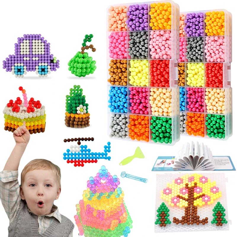 Creative Toys 36 Colors 12800pcs Aqua Fused Beads Kit water Spray Beads Refill DIY Set Compatible Art Crafts for Kids Beginners grnh