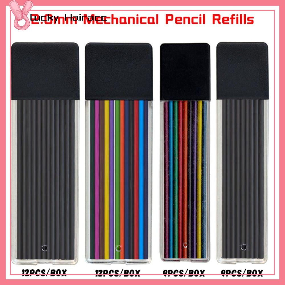 LUCKY HAIRACC 12PCS/Box Nhiều màu Ruột Bút Chì cơ khí Thay thế Xóa được Ruột Bút Chì Chất lượng cao 2.0mm Chì nạp 2B Dụng cụ vẽ phác thảo nghệ thuật