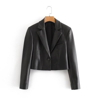 ZZOOI Tangada 2020 autumn winter women black faux leather crop blazer female long sleeve jacket ladies casual blazer suits QN2 thumbnail