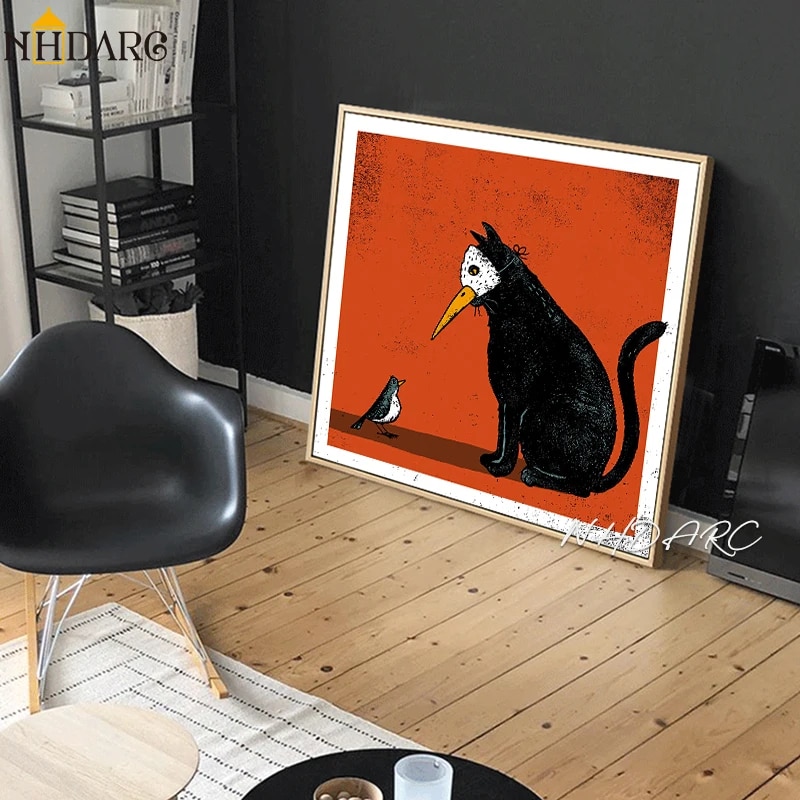 【Thriving】 Wall Art Canvas Print Painting Posters Pictures Retro Red Vintage Bird Cat Nordic Modern Korean Porch Living Room Home Decor