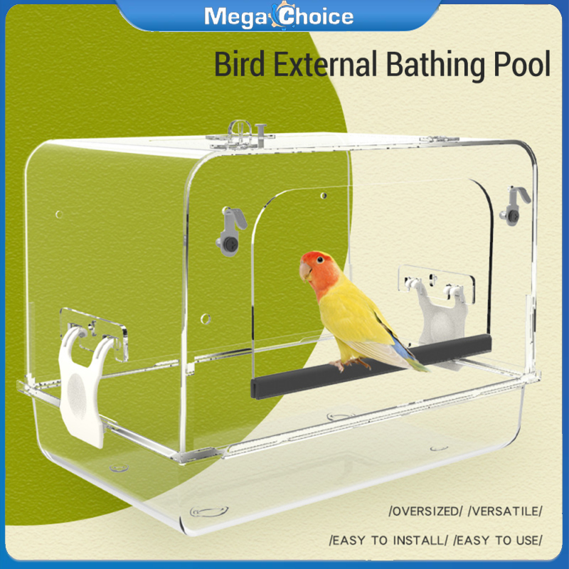 Megachoice Bird Bath Box For Cage Bird Large Detachable Bathtub Shower Box Parrot Acrylic Clear Hanging Bath Box With Anti Slip Strip ราคา 708 บาท*ส่งฟรี