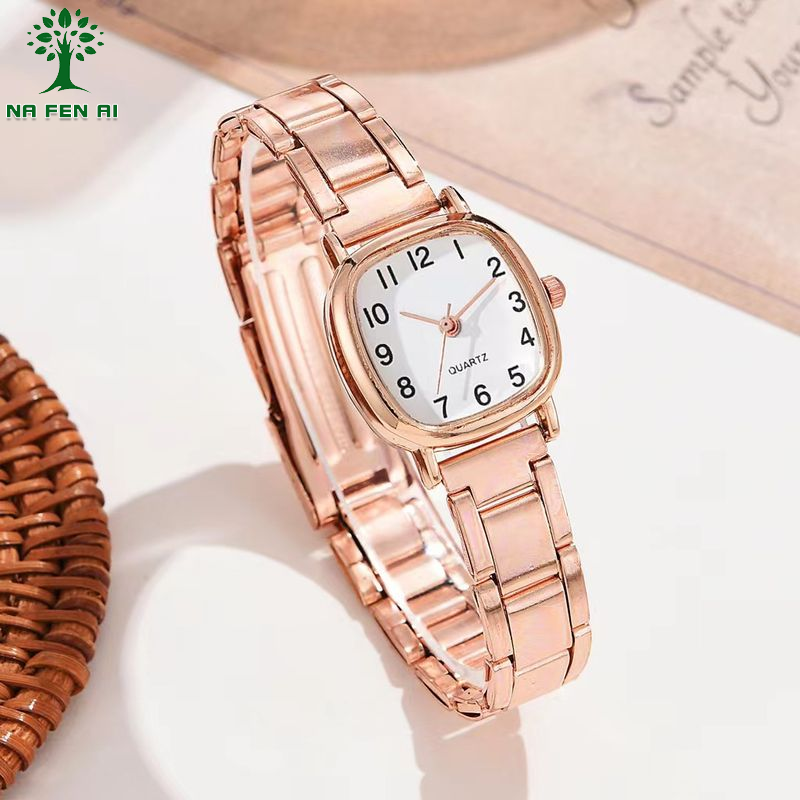 NA FEN AI Elegant Square Quartz Watch for Women with Rose Gold Metal Bracelet ราคา 32 บาท*ส่งฟรี