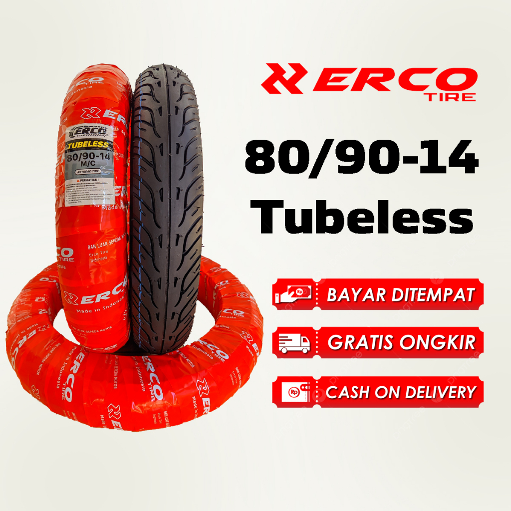 ERCO tire set Matic ERCO tubeless nontubeless motorcycle tire, 90/90-14 and 80/90-14 Harga 262,544 rupiah*Gratis Ongkir