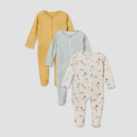 Babyshop Pack Of 3 Juniors Cotton Crew Neck Long Sleeves Sleepsuit With Zip Closure