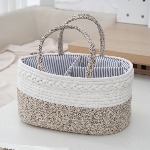 SG RumahHome® Diaper Bags Baby Diaper Caddy Bag - Foldable Woven Cotton Storage Basket Portable Mummy Nursery Organiser Bag Mummy Tote Bag