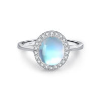 MODIAN 925 Sterling Silver Delicate Luxurt Oval Moonstone Party Finger Ring Shiny Rainbow Color Fine Jewlry For Women Gift