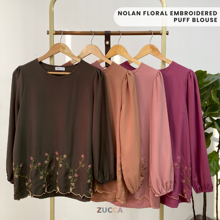 ZUCCA NOLAN BLOUSE LENGAN KEMBANG DENGAN SULAMAN BUNGA - MA036
