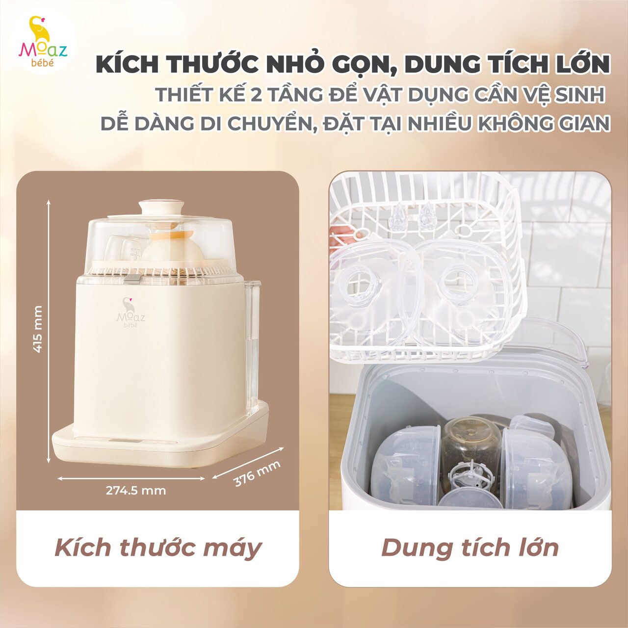 Máy rửa bình sữa tiệt trùng sấy khô Moaz BéBé MB-064 MB064 / Bình đun nước pha sữa di động Moaz MB058
