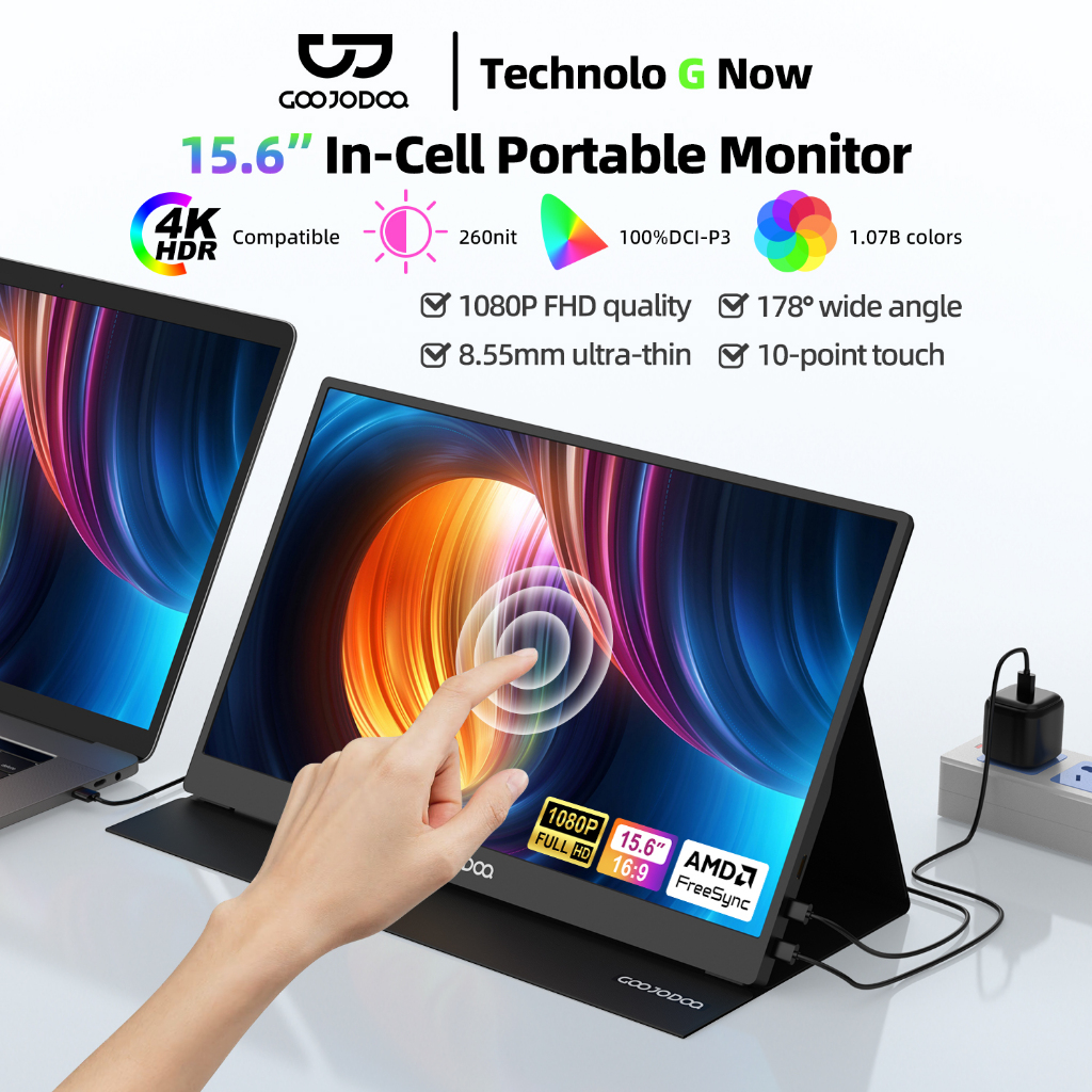 Goojodoq Portable Monitor Touch Screen 15.6'' 1920*1080P 4K with Ips Full Hd Display Dual Stereo Speakers Wide Viewing Angle ราคา 3,999 บาท*ส่งฟรี