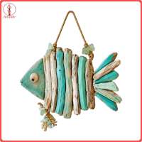 fulaide Rustic Coastal Fish Wall Decor with Sea Glass Jute Rope – Handmade Bohemian Beach Style Hanging Ornament for Bathroom Balcony Entryway Cafe Decoration