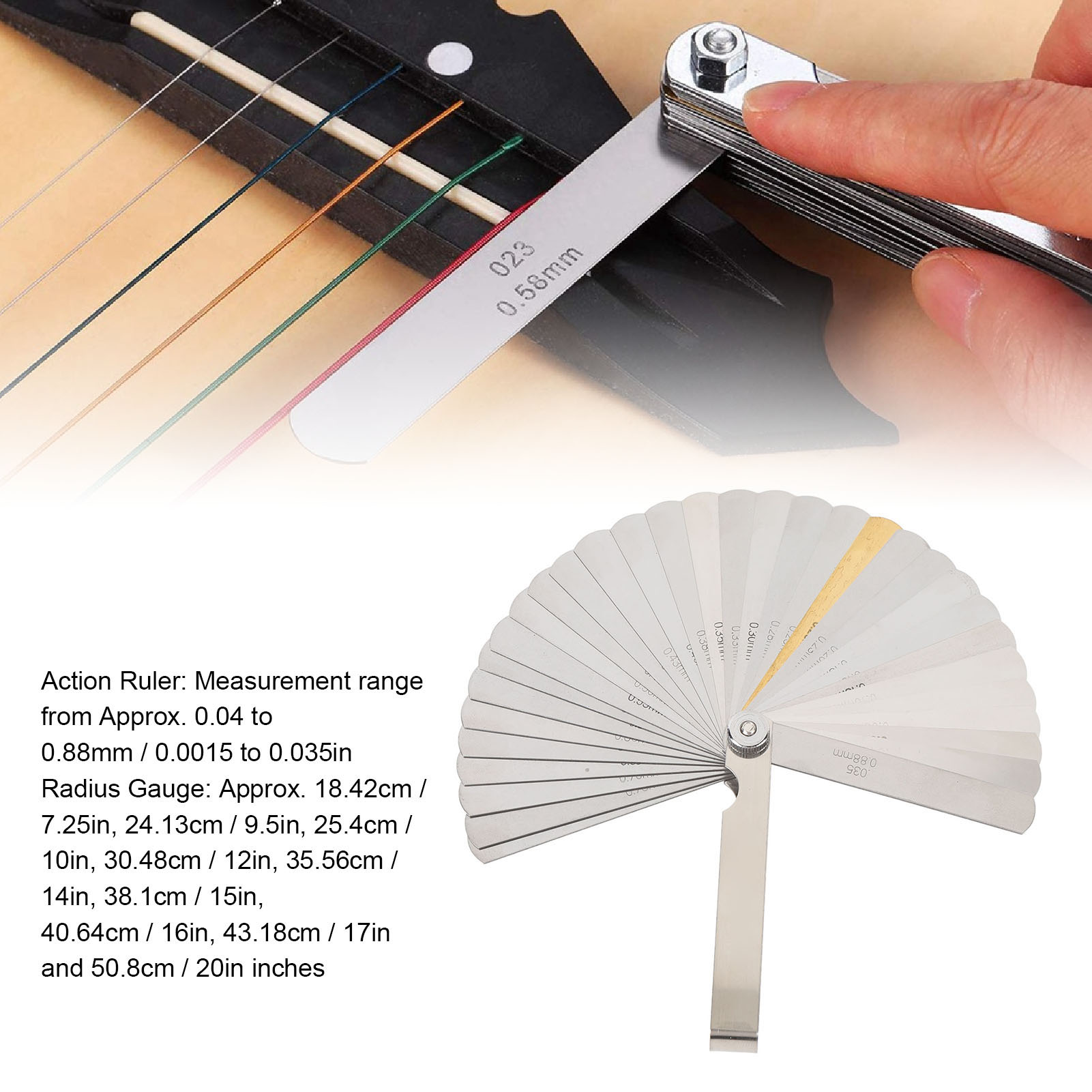9Pcs Guitar công cụ chế tạo Đàn Violin Set Understring Bán Kính kiểu thép không gỉ 32 Lưỡi Chuỗi Hành Động thước đo thước đo Keychain Set Băn khoăn đo chiều cao Kit Đối Với Guitar Và Bass Thiết Lập