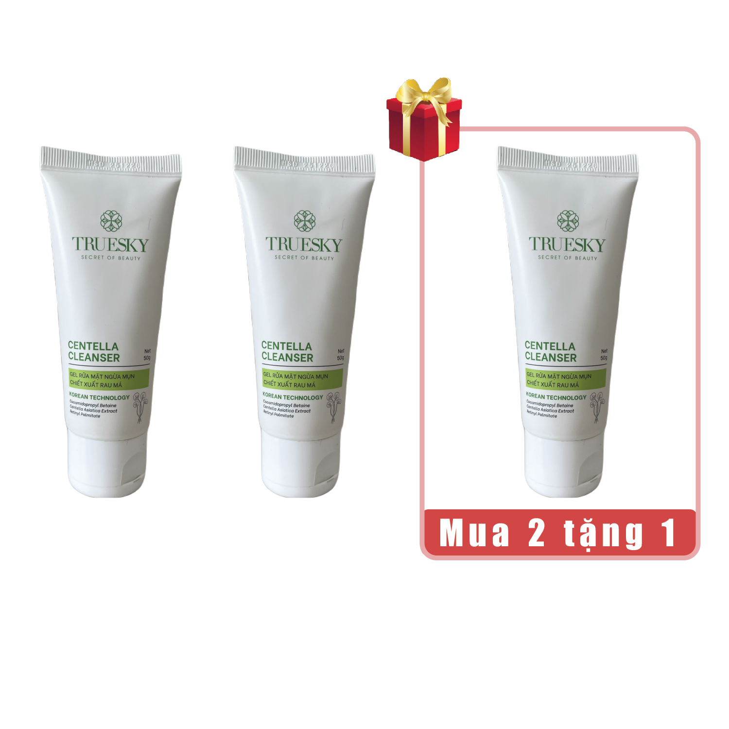 [MUA 2 TẶNG 1] - Gel sữa rửa mặt cho da mụn Truesky Centella Cleanser chiết xuất rau má (50g)