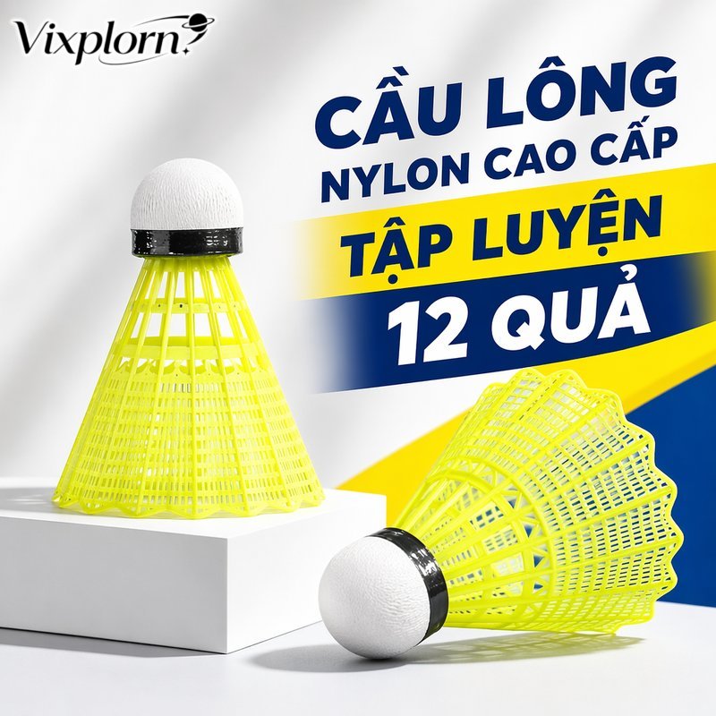 Vixplorn Cầu lông nylon 12 quả ống đựng nhựa bền nhẹ bay ổn định dùng luyện tập badminton ngoài trời trong nhà