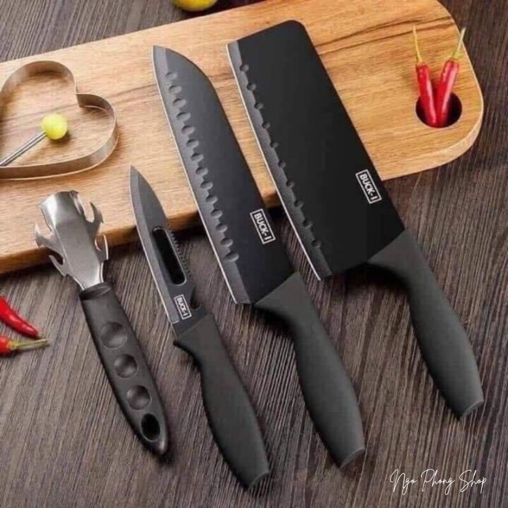 Bộ dao đen Japan (TD16). Bộ dao 5 món JAPAN ASAKH bằng thép không gỉ đen nhám cao cấp