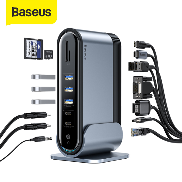 Baseus Bộ Chuyển Đổi Nguồn USB C 17 Trong 1 Loại C Sang Đa HDMI RJ45 VGA USB 3.0 PD Trạm Nối, Dành Cho Macbook Pro Máy Tính Xách Tay USB-C Hub