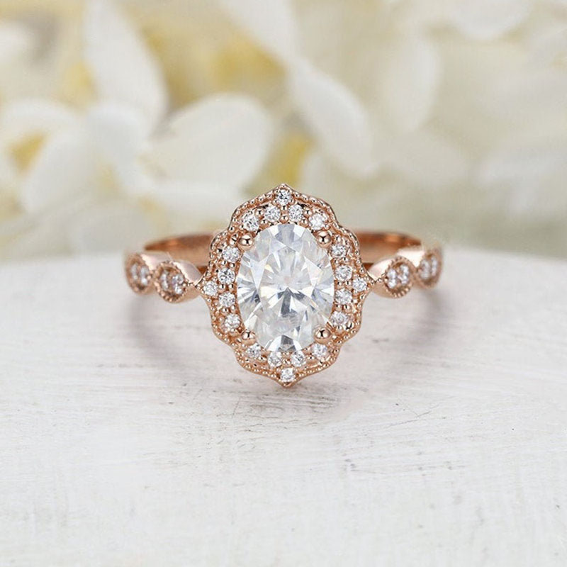 CxsJeremy Oval Cut 6*8mm 1.5ct Moissanite Engagement Rings 14K Au585 Rose Gold Wedding Band for Women Bridal Anniversary Gift ราคา 16,275 บาท*ส่งฟรี