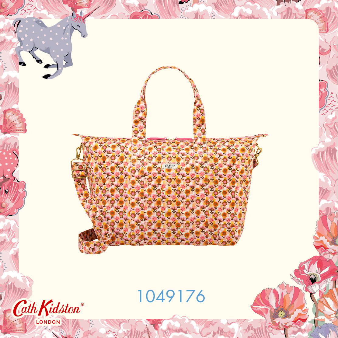 Cath kidston - túi du lịch xếp gọn/foldaway overnight bag - retro ditsy - pink/yellow -1049176