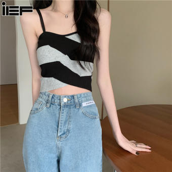 Ief Áo vest nữ áo ống dệt kim Colorblock cho nữ, mặc bên trong và đồ mặc ngoài mùa hè, thiết kế, đồ lót bờ lưng xinh đẹp, áo treo đáy, hợp thời trang