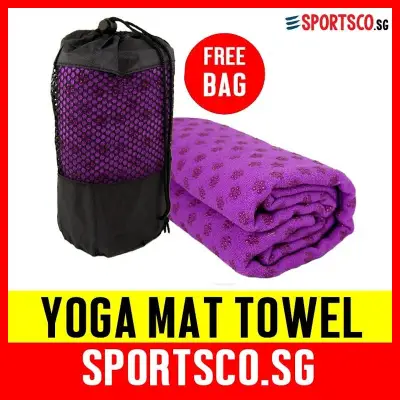 SPORTSCO Yoga Towel Mat, Anti Slip (Purple) with Nylon Bag - Shipment from Singapore