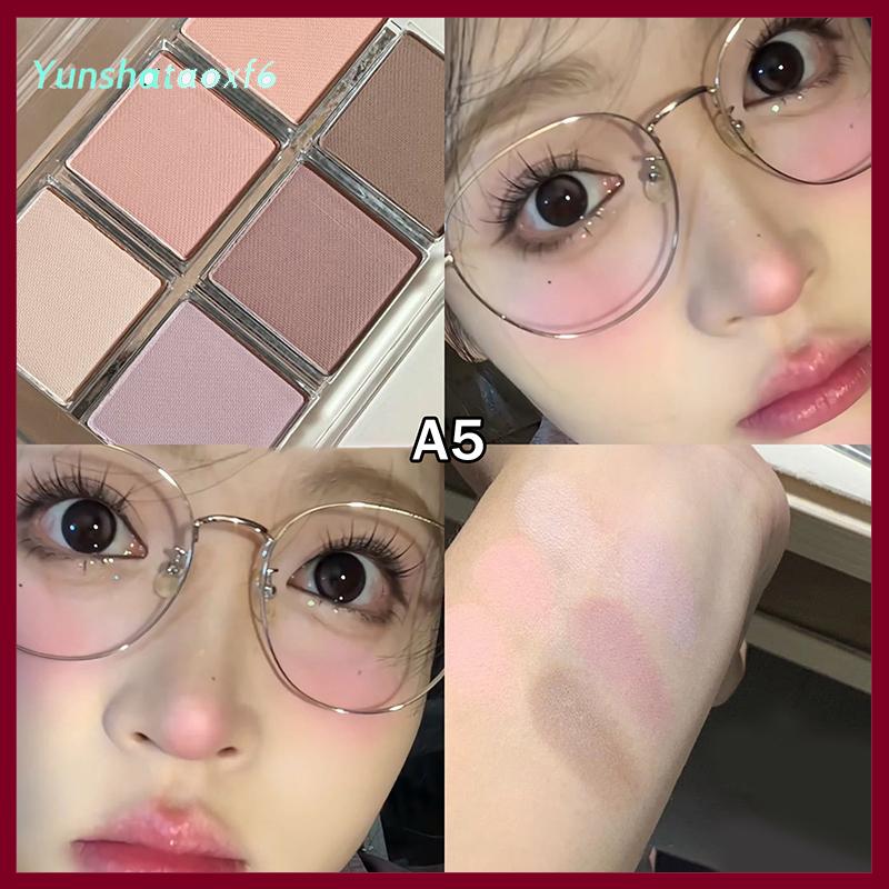 yunshataoxf 6 màu sắc Matte Eyeshadow Palette ánh sáng lung linh long lanh đất màu thấp bão hòa bóng mắt sắc tố lâu dài mỹ phẩm - 8