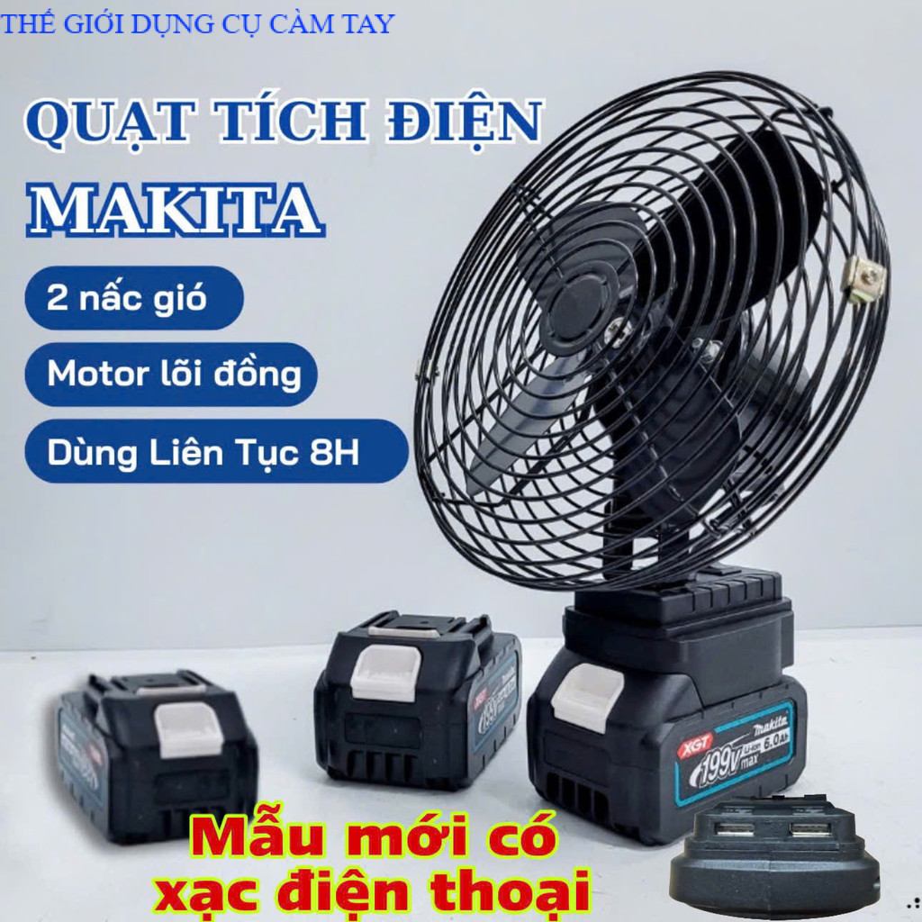 ( FREE SHIP) Quạt Tích Điện Pin  có xạc điện thoại  10 Cell Dùng Liên Tục 2-8H, Quạt Pin THẾ GIỚI DỤNG CỤ CẦM TAY GIÁ SĨ