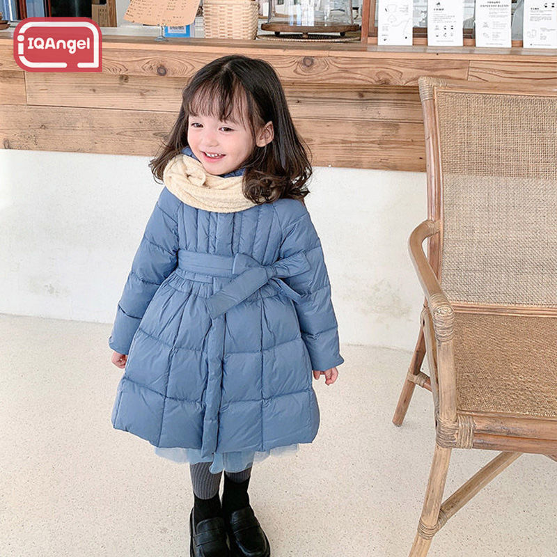 IQAngel Áo khoác phao bé gái thời trang mới Dày Phong Cách Hàn Quốc dài trung bình Áo khoác mùa đông cho bé gái bé nhỏ