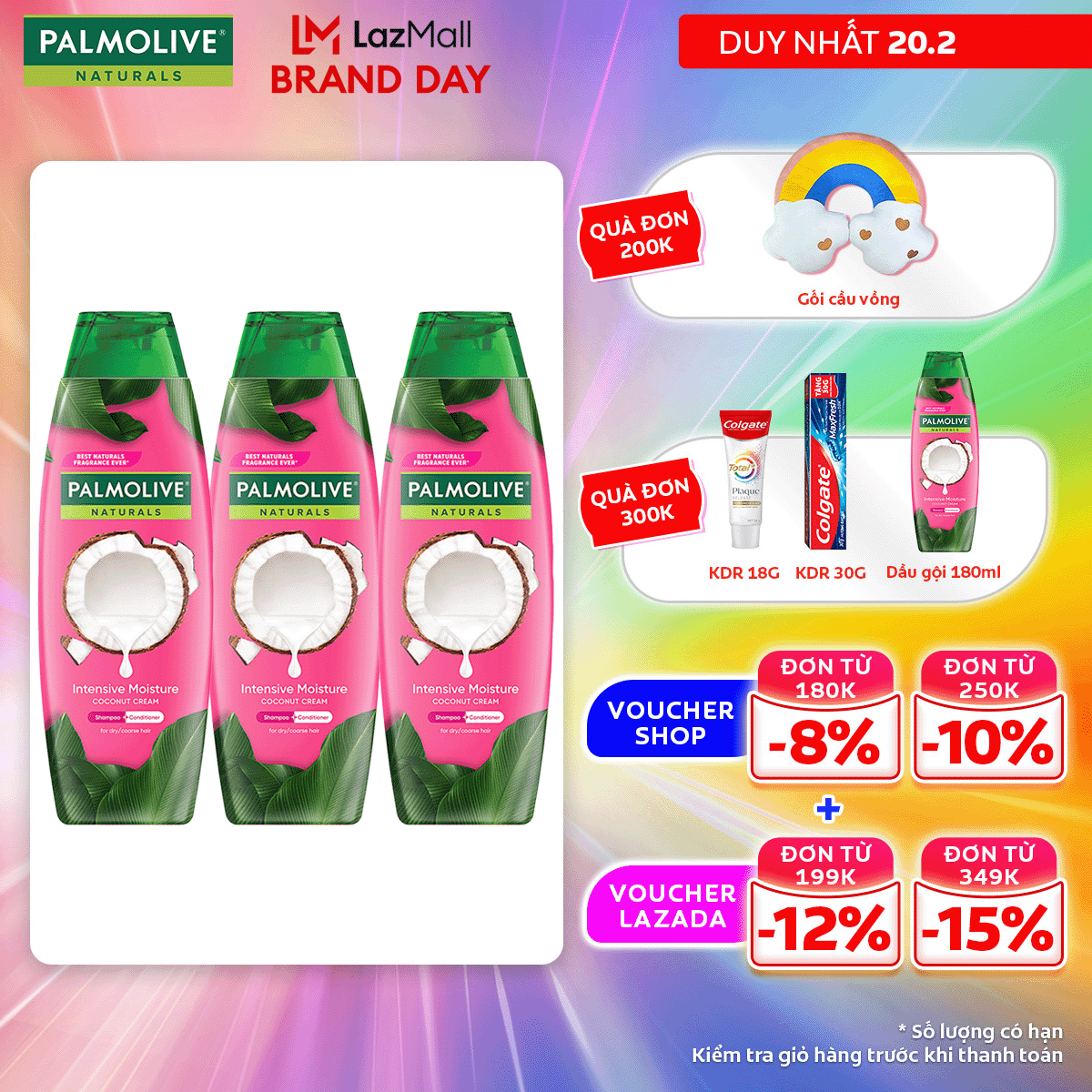 [Chỉ 20.2_Áp Voucher giảm thêm đến 25% ]Bộ 3 Dầu gội Palmolive kèm xả 2-trong-1 chiết xuất thiên nhi