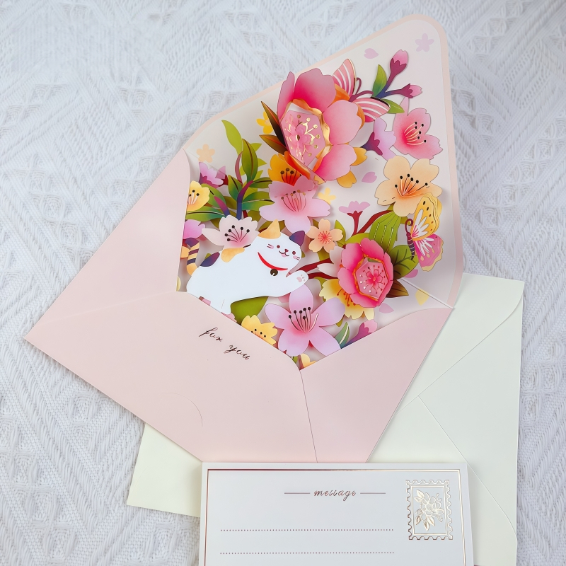 🎁เซอร์ไพรส์🎁 การ์ดอวยพร การ์ดดอกไม้ การ์ดป๊อปอัพ 3D ลายดอกไม้ เปิดมีมิติ เขียนข้อความได้ ของขวัญวันเกิด Wedding Card