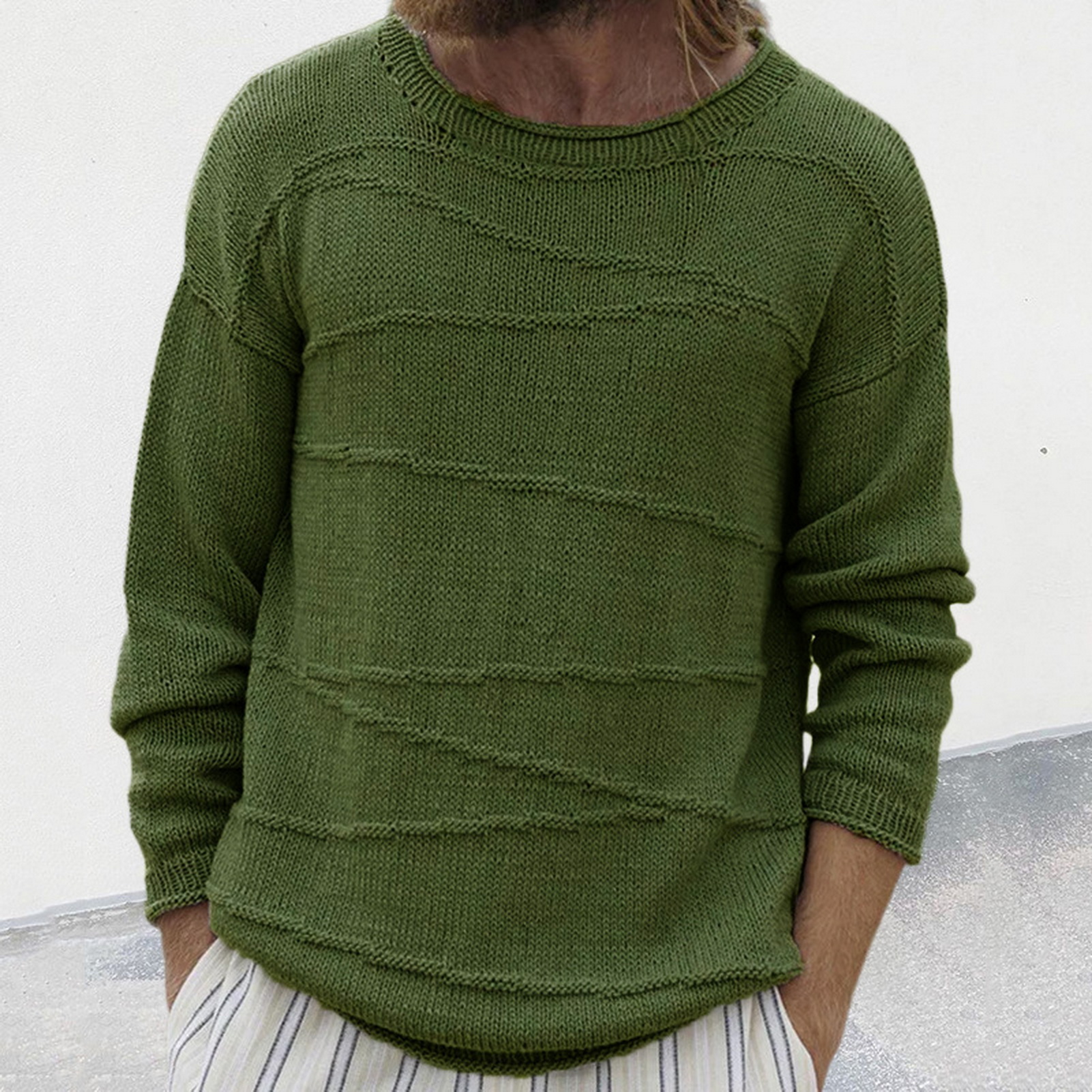 Men Solid Color Sweater Ribbed Cuff Sweater Cozy Men's Winter Sweater Loose Fit Ribbed Cuffs and O-neck Design Perfect771_voghion.com
