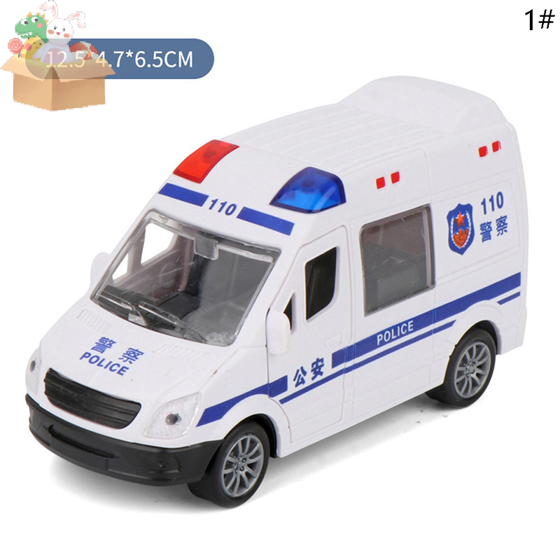 CHIDI Mô hình xe ô tô kim loại cảnh sát cứu hộ cứu hộ bệnh viện đồ chơi ánh sáng và âm thanh kéo lùi