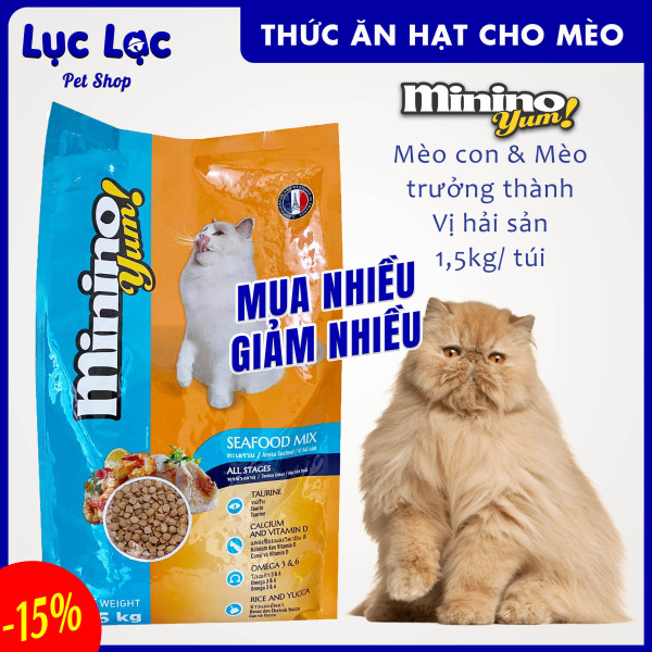 [Mua Nhiều Giảm Nhiều] Thức ăn hạt cho Mèo con & trưởng thành vị hải sản | Minino Yum 1,5kg/ túi