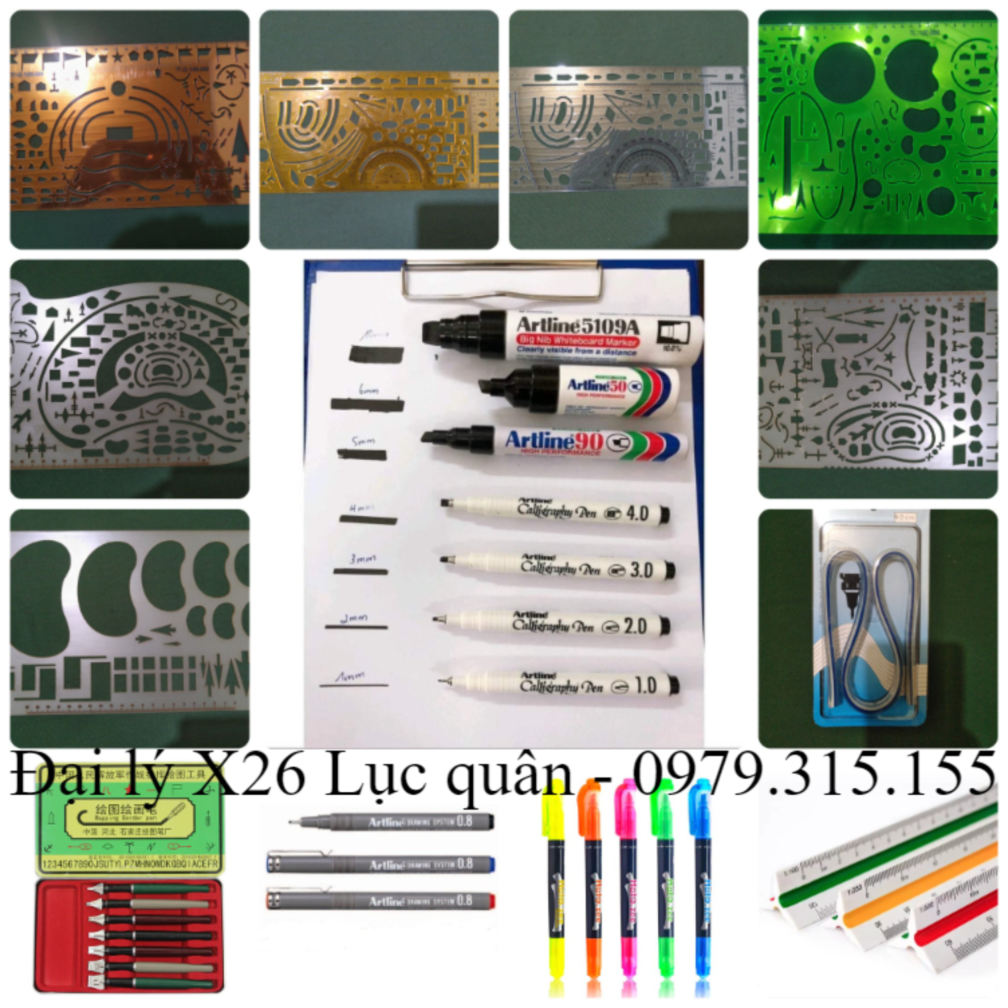Bút thước vẽ chỉ huy tham mưu kỹ thuật, bút đệm màu tham mưu tổng hợp các loại