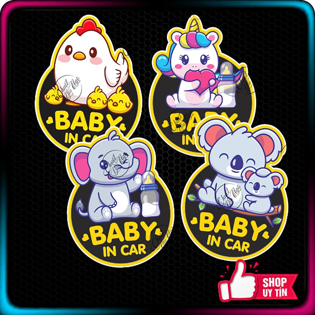 Combo 4 miếng dán không trùng Baby in car hình ngộ nghĩnh động vật dễ thương ANIMAL chống thấm nước Giá 19,800 Đồng*Miễn phí vận chuyển